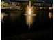 Scenic night view of a pond with a lighted fountain and the reflection of the buildings at 388 Countryside Key Blvd, Oldsmar, FL 34677