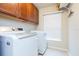 Convenient laundry room with ample cabinet space and modern washer and dryer at 6722 Boulder Run Loop, Wesley Chapel, FL 33545