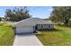 Newly built house with a gray exterior, attached garage, and spacious yard at 17447 Spring Valley, Dade City, FL 33523