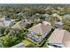 Aerial view of a home showcasing a private backyard, screened-in pool, and lush landscaping in a residential neighborhood at 15110 Shearcrest Dr, Lithia, FL 33547