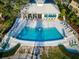 Overhead view of a sparkling pool and lounge chairs at Bayside Terrace surrounded by lush landscaping and mature trees at 1708 Sunset Wind Loop, Oldsmar, FL 34677