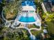 Aerial view of a sparkling pool at Bayside Terrace surrounded by lush landscaping and mature oak trees at 1708 Sunset Wind Loop, Oldsmar, FL 34677