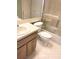 Clean bathroom with single sink vanity, toilet and shower/tub combo at 7947 Radcliffe Cir, Port Richey, FL 34668