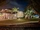 Well-lit front yard with palm trees and landscaping at night at 15927 Ternglade Dr, Lithia, FL 33547