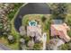 Overhead view of a beautiful home with a private pool, mature landscaping, and a tranquil pond at 2987 Wentworth Way, Tarpon Springs, FL 34688