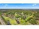 Scenic aerial view of community featuring lush landscaping, golf course, ponds, and luxury homes at 2987 Wentworth Way, Tarpon Springs, FL 34688