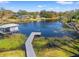 Scenic lake view with boat dock and calm water, surrounded by lush greenery and waterfront homes at 3310 Carib Rd, Tampa, FL 33618