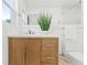 Bright bathroom featuring a wood vanity, white counter, and brushed nickel faucet at 3499 43Rd N St, St Petersburg, FL 33713