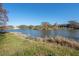 Serene lake view with grassy areas and fall foliage trees at 409 E Adalee St, Tampa, FL 33603