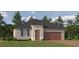 One-story home with a dark brown roof, light beige walls, and a wooden garage door at 9760 Minnow Ray Dr, Land O Lakes, FL 34638