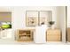 Home office with a desk, built-in shelving, and two large mirrors at 9760 Minnow Ray Dr, Land O Lakes, FL 34638