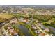 Aerial view of a residential neighborhood surrounding a pond, showcasing the community layout at 13001 Prestwick Dr, Riverview, FL 33579