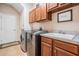 Laundry room with washer, dryer, cabinets, and a sink at 19116 Sweet Clover Ln, Tampa, FL 33647