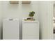 Convenient laundry room with washer and dryer, and shelving at 31638 Cardinal Yard Dr, San Antonio, FL 33576