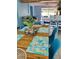 Close-up of a dining table decorated with colorful placemats and a plant centerpiece, highlighting the dining area at 12361 114Th St, Largo, FL 33778