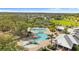 Aerial view of the community pool and playground, showcasing a recreational and Gathering-friendly setting at 13182 Twin Bridges Dr, Riverview, FL 33579