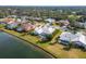 Aerial view of the home and the community with a lake at 7566 Links Ct, Sarasota, FL 34243