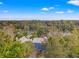 Aerial view of a waterfront home with a lush green landscape and views of the distant city skyline at 906 W Henry Ave, Tampa, FL 33604