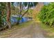 Long gravel driveway leading to a home and RV surrounded by tropical vegetation at 906 W Henry Ave, Tampa, FL 33604