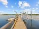 Wooden dock with boat lift and access to the water at 1538 Riverside Dr, Tarpon Springs, FL 34689