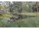 Serene pond reflecting trees and the home's exterior at 20490 Pinewood Dairy Rd, Brooksville, FL 34601