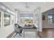 Bright home office with natural light, built-in shelving and a blue desk overlooking the front yard at 2186 Coffee Pot Ne Blvd, St Petersburg, FL 33704