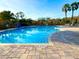 Community pool with a zero entry and blue water and brick pavers at 4110 Huntingdale Ct, Wesley Chapel, FL 33543