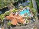 Aerial view of the community pool, clubhouse, and surrounding lush landscape at 12033 Gandy N Blvd # 145, St Petersburg, FL 33702