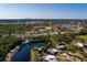 An aerial view of the property showcasing its proximity to a scenic lake, lush greenery, and the city skyline in the distance at 346 80Th Ne Ave, St Petersburg, FL 33702
