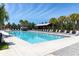 Resort-style community pool area surrounded by tropical landscaping, lounge chairs and a covered area at 12099 Gavin Ln, Odessa, FL 33556