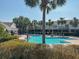 Community pool with lounge chairs and a covered patio at 10120 Post Harvest Dr, Riverview, FL 33578