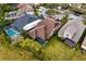 Aerial view of several backyards each featuring a private screened in pool at 14607 Turning Leaf Ct, Tampa, FL 33626