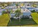 An aerial view showcasing the community of homes with lush landscaping and screened lanais at 1901 Andover Way # 32, Sun City Center, FL 33573