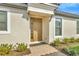 Inviting front entrance with a decorative door and manicured landscaping at 4576 Garofalo Rd, Wesley Chapel, FL 33543