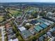 Aerial view of a large planned community with tennis courts, pools and golf course at 7501 Cumberland Rd # 22, Seminole, FL 33777