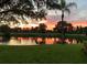 Picturesque view of a serene pond reflecting a vibrant sunset over the golf course, creating a peaceful ambiance at 7501 Cumberland Rd # 22, Seminole, FL 33777