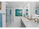Spa-like bathroom with double vanity, large mirror, and walk-in shower at 145 2Nd S Ave # 523, St Petersburg, FL 33701