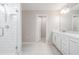 Bathroom showcasing a walk-in shower with white subway tile and a modern vanity at 3888 Almond Brook Blvd, Land O Lakes, FL 34638