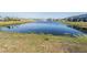 Scenic view of a pond with a fountain and algae growth near the bank in a residential community at 3888 Almond Brook Blvd, Land O Lakes, FL 34638