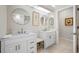 Bright bathroom with double sinks, granite countertop, and round mirrors at 5501 E Longboat Blvd, Tampa, FL 33615