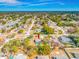 Expansive aerial view of a single-Gathering home with a pool in a lush, tree-filled neighborhood on a sunny day at 10261 Horizon Dr, Spring Hill, FL 34608