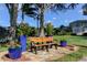 Relaxing community space with bench seating surrounded by colorful foliage at 2559 Stony Brook Ln, Clearwater, FL 33761