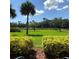 The backyard features green lawns, trees, and a large pond at 36750 Us Highway 19 N # 17-111, Palm Harbor, FL 34684