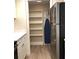 A closet in the kitchen features an ironing board and plenty of shelving space for food and storage at 36750 Us Highway 19 N # 17-111, Palm Harbor, FL 34684