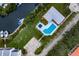 Aerial view of a private pool, boat dock, and waterfront access at 4212 126Th W St # 401, Cortez, FL 34215