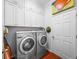 Bright laundry room, featuring built-in cabinets, washer, and dryer at 4421 W Sevilla St, Tampa, FL 33629