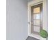 Modern entryway with dark gray door and a black and white striped rug at 2302 Village Amble Loop, Lutz, FL 33558