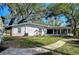The home's backyard features mature trees, lush greenery, and a brick pathway at 3621 S Belcher Dr, Tampa, FL 33629