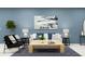 Cozy living room with blue accent wall, neutral furniture, decorative pillows, area rug, and decorative plants at 5218 Meyer Bessie St, Zephyrhills, FL 33541