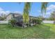 A lush backyard with a screened-in pool area, tropical plants, and a privacy fence at 5914 Falconwood Pl, Lithia, FL 33547